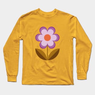 Retro mid century flowers in mustard yellow and lilac Long Sleeve T-Shirt